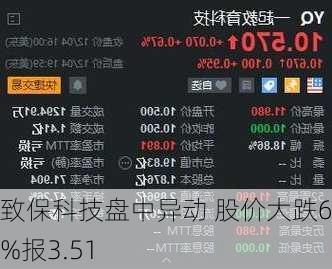 致保科技盘中异动 股价大跌6.15%报3.51
