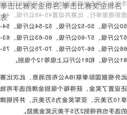 拳击比赛奖金排名,拳击比赛奖金排名表