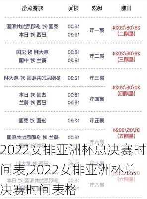 2022女排亚洲杯总决赛时间表,2022女排亚洲杯总决赛时间表格