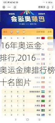 2016年奥运金牌排行,2016年奥运金牌排行榜前十名图片