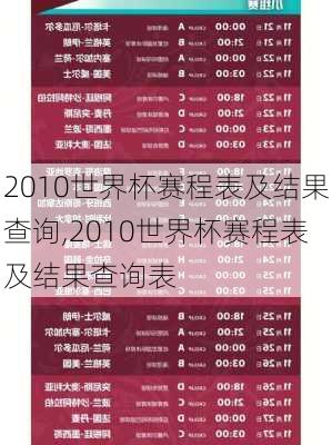 2010世界杯赛程表及结果查询,2010世界杯赛程表及结果查询表