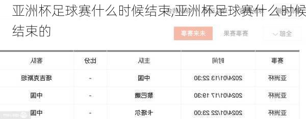 亚洲杯足球赛什么时候结束,亚洲杯足球赛什么时候结束的