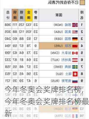 今年冬奥会奖牌排名榜,今年冬奥会奖牌排名榜最新