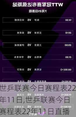 世乒联赛今日赛程表22年11日,世乒联赛今日赛程表22年11日直播