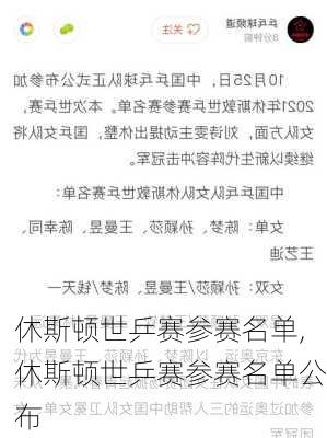 休斯顿世乒赛参赛名单,休斯顿世乒赛参赛名单公布